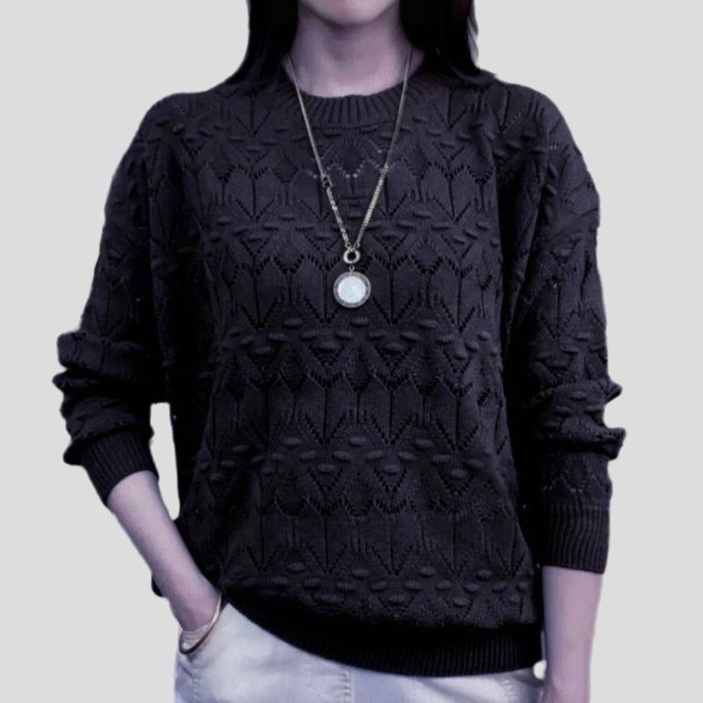 Women's Thin Hollow-out Sweater Spring Summer Solid Color Round-neck Sweater Loose Knitted Pullover Top