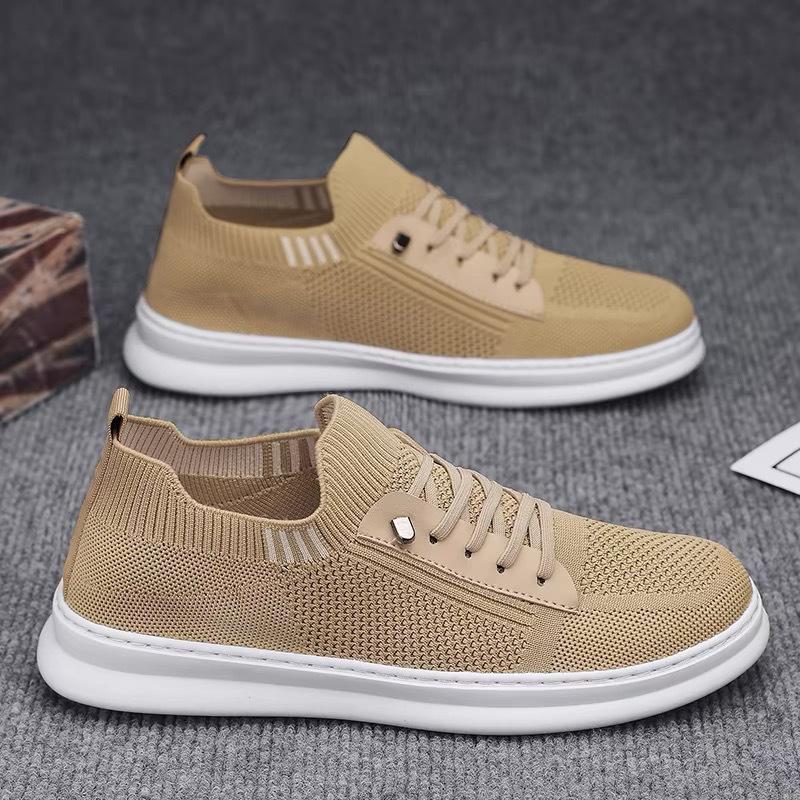 Set of men's shoes, new breathable mesh shoes, men's sports shoes, Korean version of trendy versatile non-slip fly-woven casual board shoes