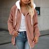 Women's Fuzzy Fleece Jacket Hooded Color Block Patchwork Lady Cardigan Coat Outerwear With Pockets And Ears
