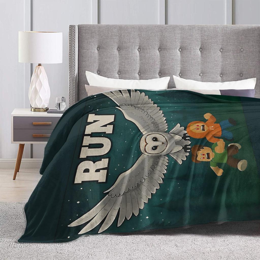 Run 99 Nights Halloween Gamer Owl Flannel Blanket Winter Super Warm Bedding Throws for Living Room Novelty Bedspread Bed Cover