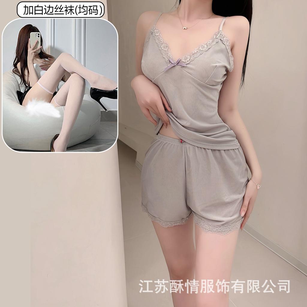 Pajamas summer Korean version simple casual cute suspender two-piece set casual comfortable shorts sexy