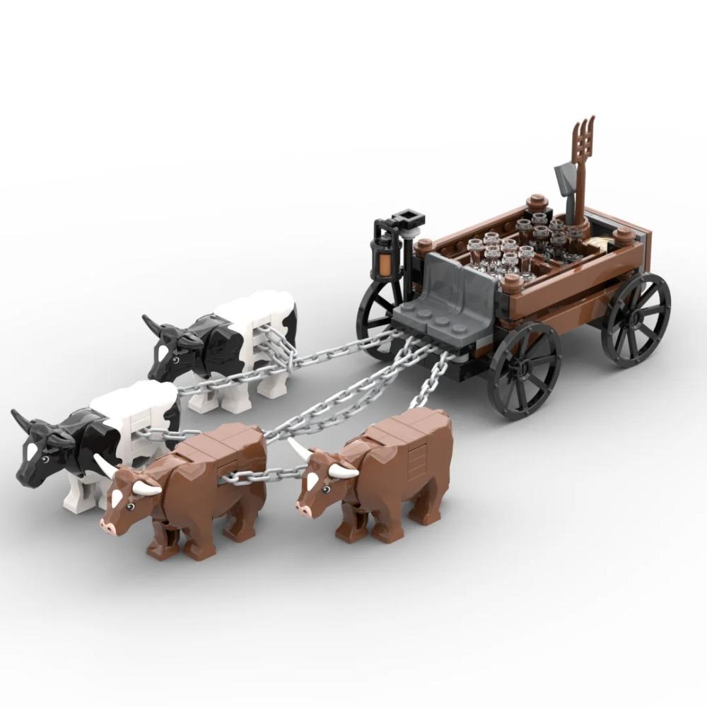 MOC Creative Medieval Western Carriage Model Farm Cattle Cart Transport Vehicle Building Blocks DIY Brick Toys Boy Birthday Gift