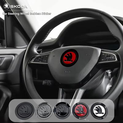 ABS Auto Stuurwiel Embleem Badge Sticker Decal Voor Kylaq Elroq Kodiaq Octavia Enyaq Kamiq Rapid Superb Karoq Fabia Yeti