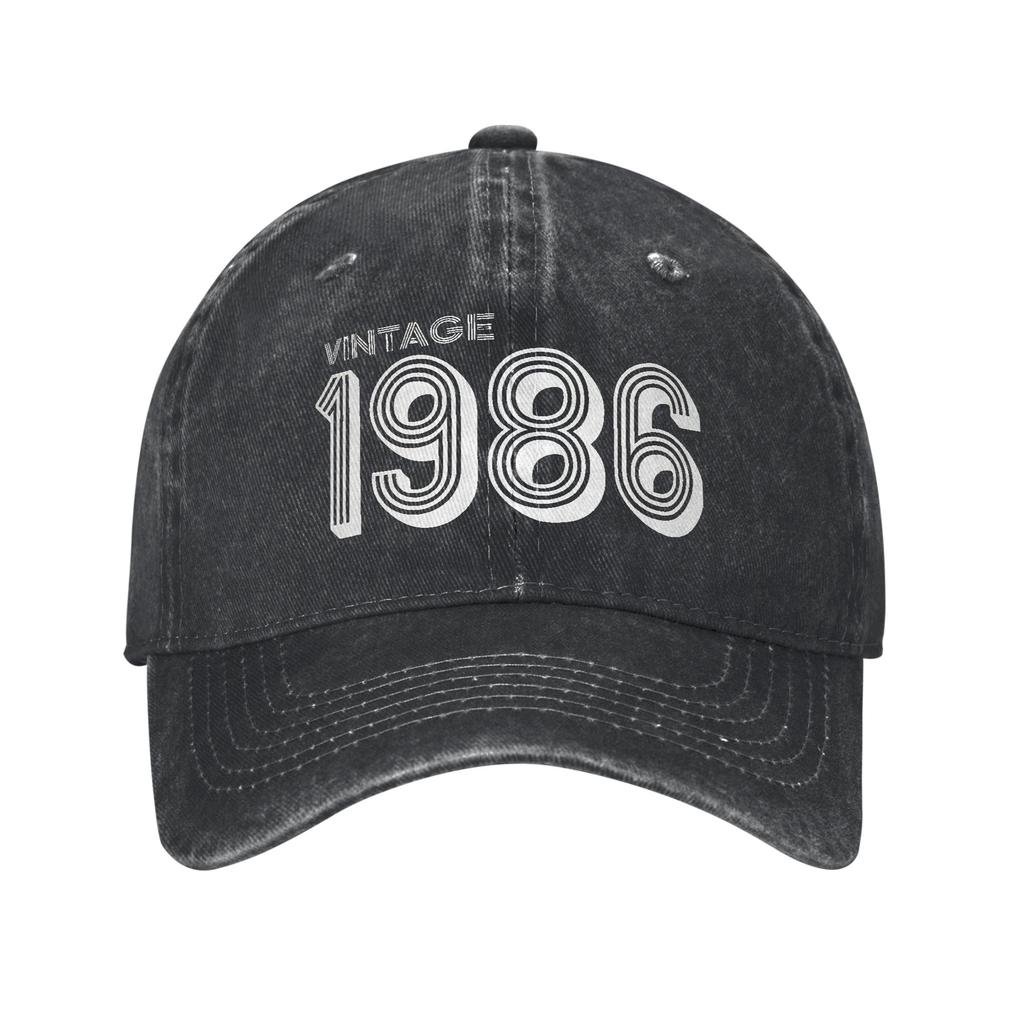 Unisex Women Vintage 1986 Birthday Year 40 years old Print Hat Classic Distressed Washed Baseball Cap Adjustable