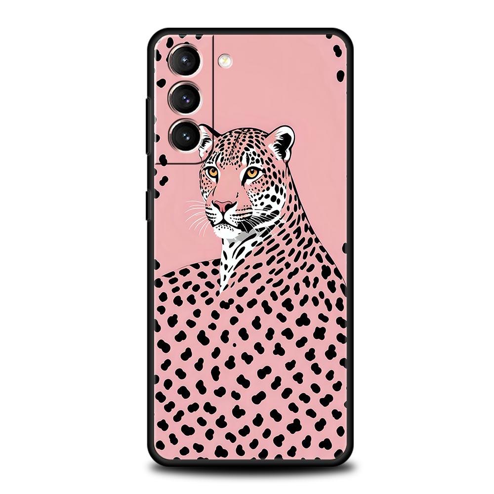 Phone Case For Samsung Galaxy S25 Edge S24 S23 S22 S21 Ultra S20 FE 5G S10 S10E S9 Plus Soft Cover Pink Leopard Print Pattern