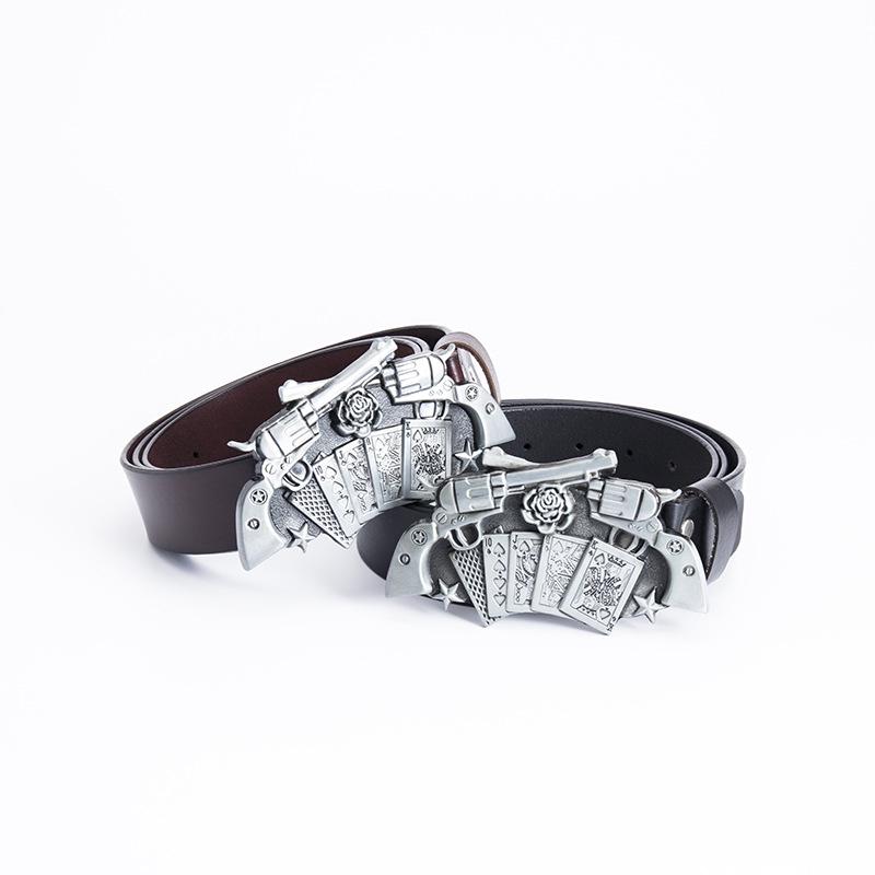 Western Cowboy Double Gun Zinc Buckle Cowhide Belt for Men - Casual Adult Style