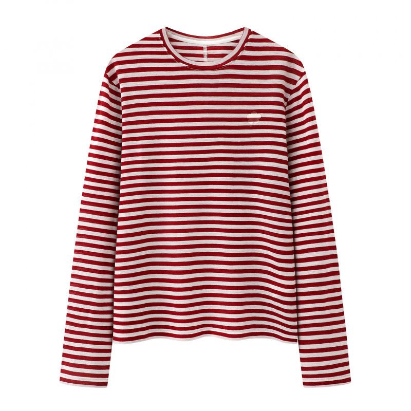 Women s Casual Color Block Stripe Long Sleeve T-shirt - Spring 2026 Collection XS красный