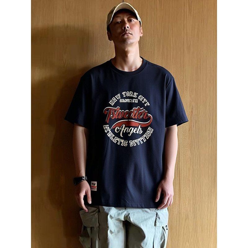 Retro Pure Cotton Brushed Cotton Trendy Brand Letter Print Short-Sleeve T-Shirt for Men, Summer Base Shirt, Foreign Trade Men's Clothing T-Shirt