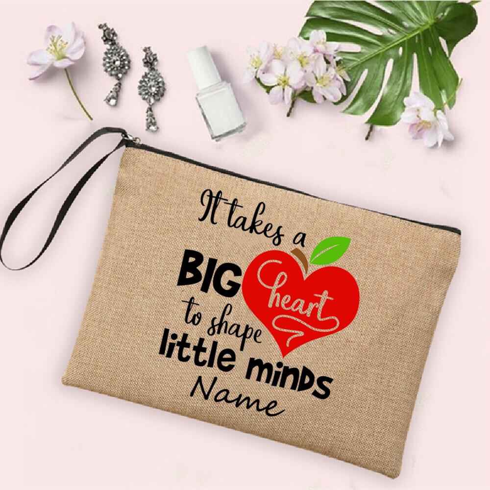 Rainbow Teacher Pencil Case Personalized Custom Name Linen Stationery Supplies Storage Bags Travel Neceser Makeup Bag Best Gifts