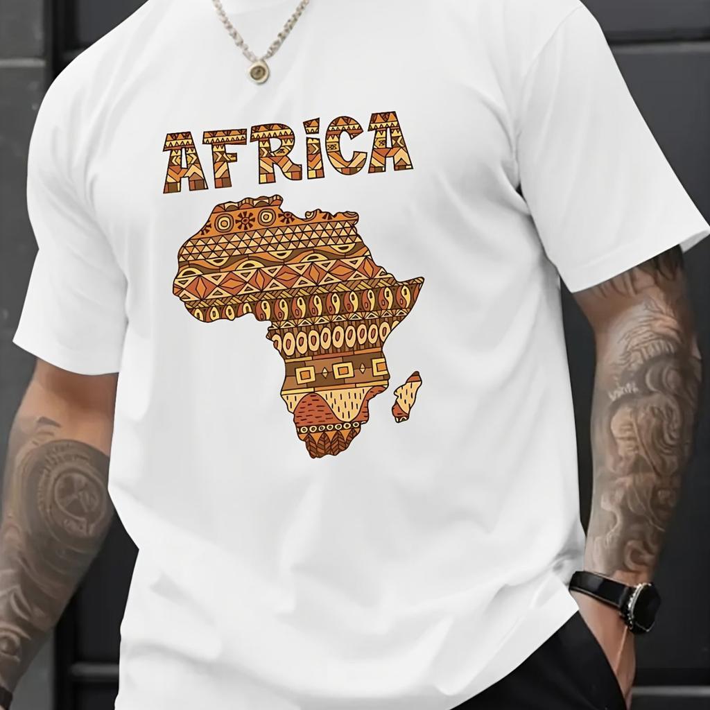 Men Africa Graphic T-Shirt - Vibrant African Map Design Soft Comfortable Short Sleeve Tee Casual Summer Style Men Clothing