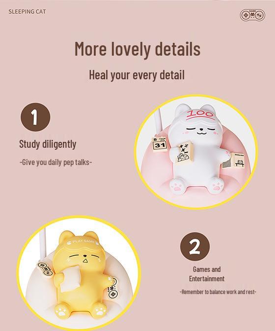 Weiche schlafende Katze Nachtlicht: Einstellbarer 3-stufiger Augenschutz, ideal für das Nachttisch und das Stillen.