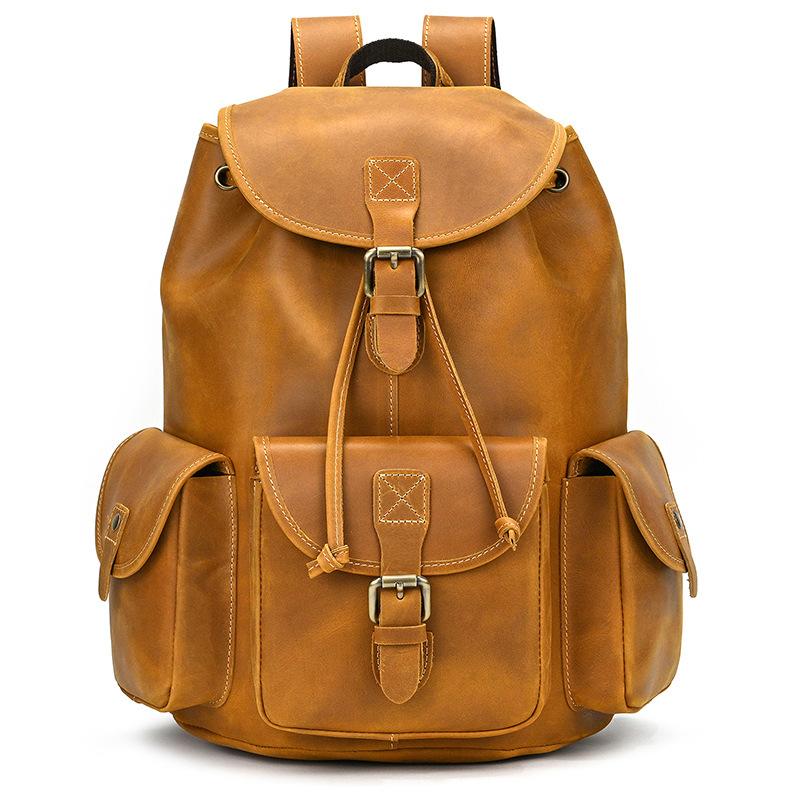 Leather Backpack Large Capacity Men'S Retro Mad Horse Leather Travel Bag Student Schoolbag Can Hold 15 Inch Backpack