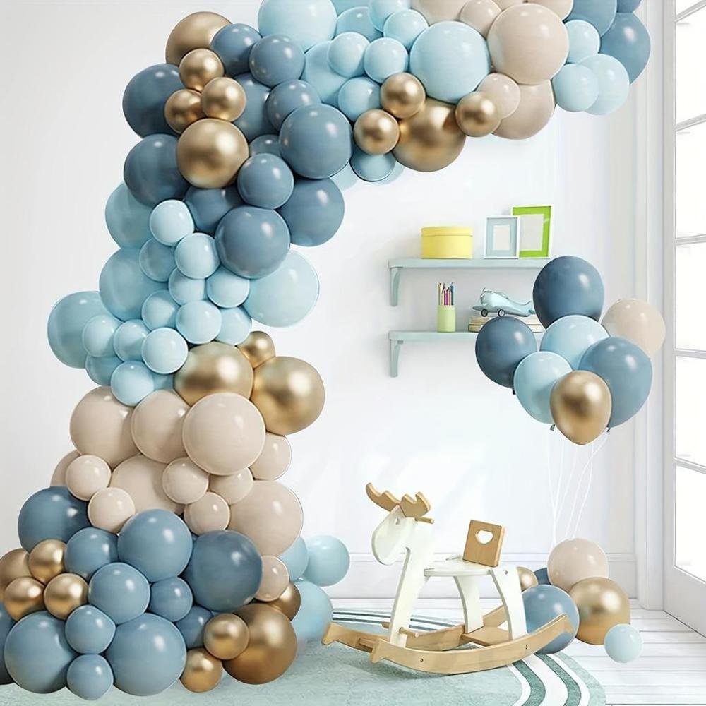 Blue and Gold Balloon Garland Set for Birthday and Baptism, 135 Pcs.