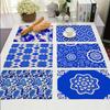 Blue White Porcelain Placemat Geometric Printed Kitchen Dining Table Mat Coaster Cotton Linen Pads Cup Bowl Coasters
