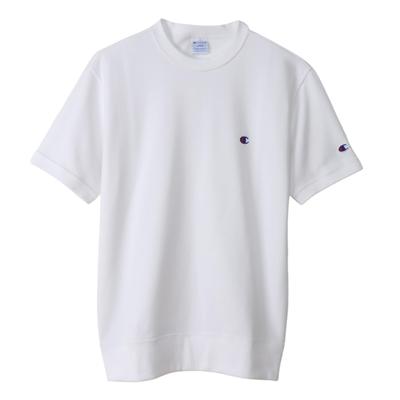 Champion Basic Short Sleeve Crew Neck Sweatshirt with Fleece Lining and Size S Men's One-Point Logo, White, (C3-Z020)