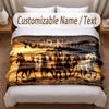 Horse Theme Soft Blanket Personalized Custom Name Text Print Warm Blanket Home Sofa Bedroom Decor