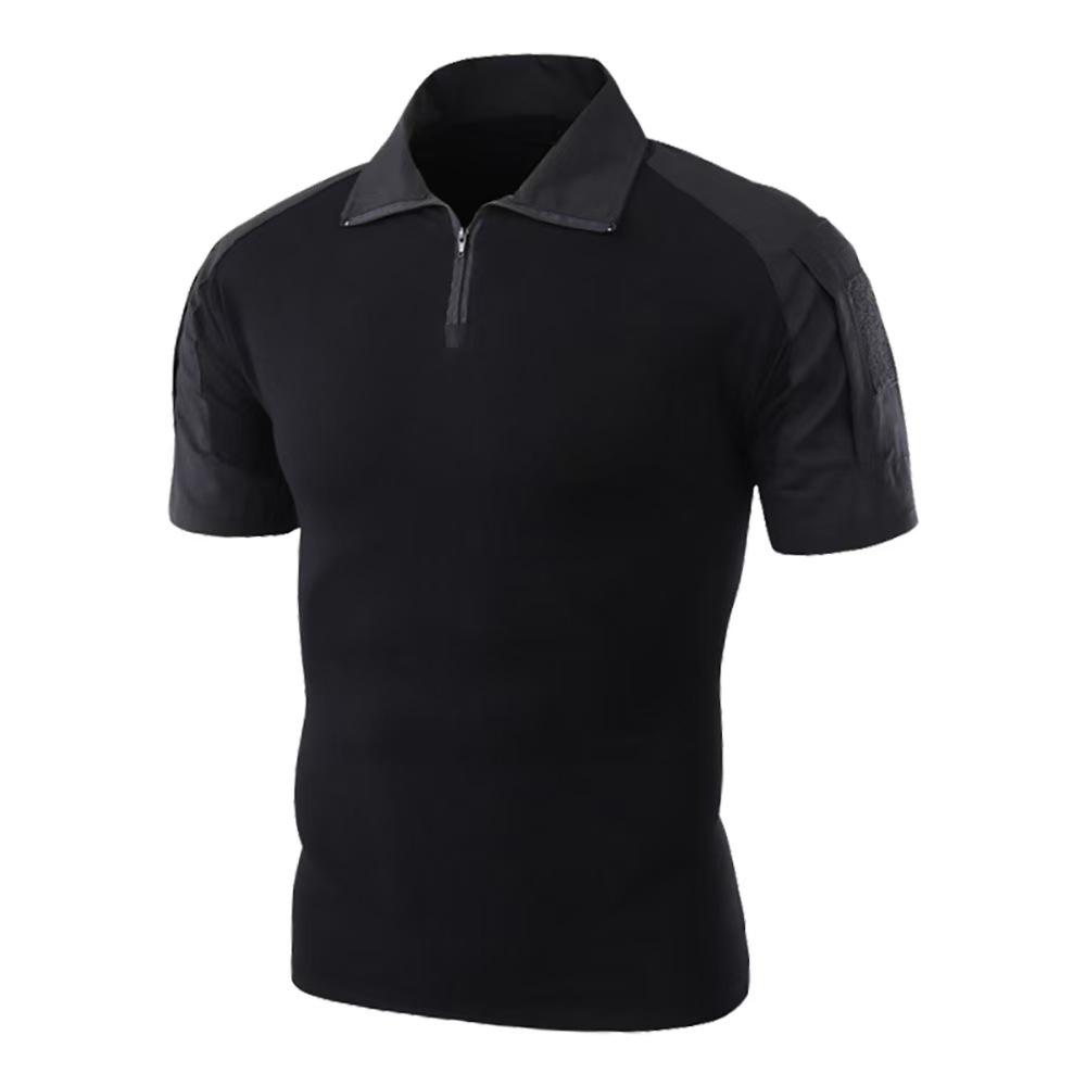 Herren Sommer Camouflage Kurzarm Stehkragen Reißverschluss Taktisches Hemd Outdoor Freizeit Sport Wandern Camping Schnelltrocknend Atmungsaktiv Oberteile