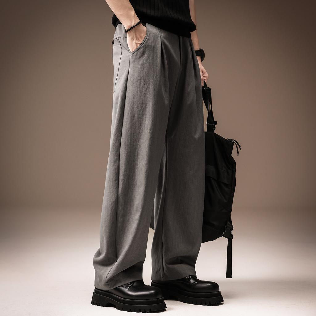 High-end Italian Old Money Style Business Straight Suit Pants Men's Summer Thin Loose Wide-leg Casual Trousers