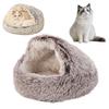 Fluffy Cat Cave Bed Round Warm Plush Cat Bed with Non-Slip Bottom Washable Covered Pet Calming Bed for Indoor Cats Small Dogs