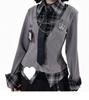 Japanese Academy Plaid Patchwork Waist-Cinched Shirt + Pleated Skirt Set