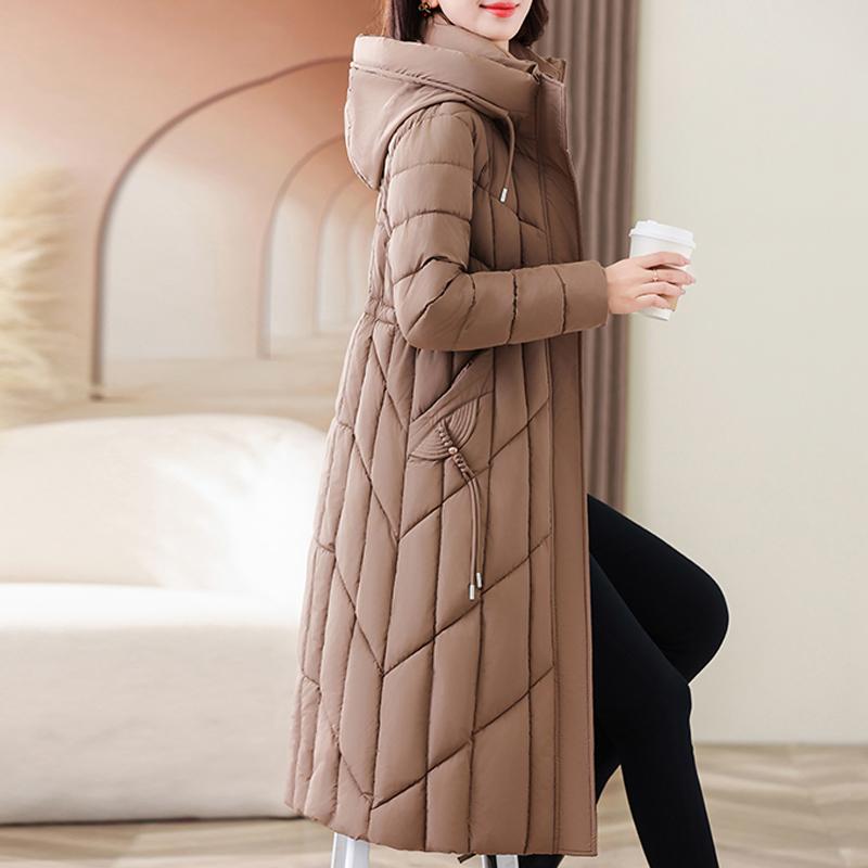 Dámské bundy zimní dlouhé parky s kapucí elegantní tlusté teplé kabáty větší velikosti zimní svrchní oděvy