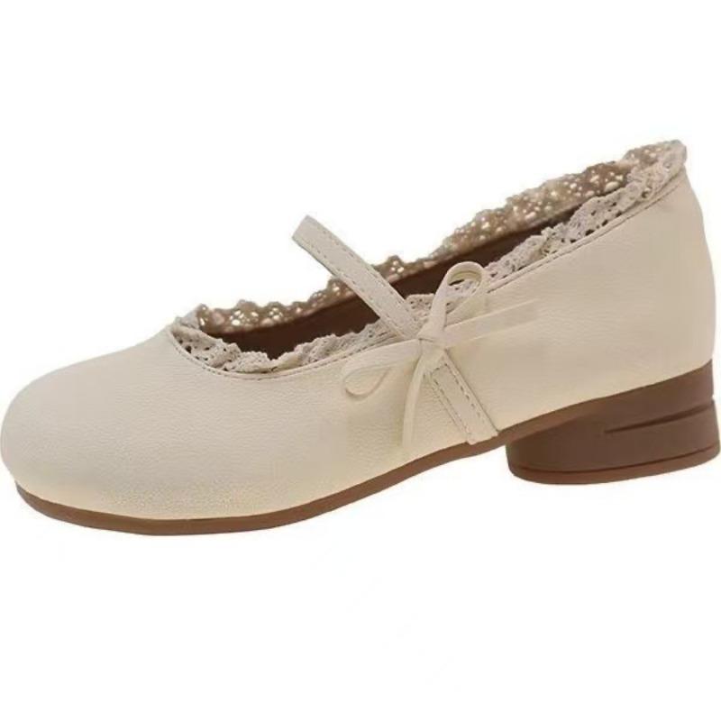Flat Shoes Round Head Retro Ballet Versatile Mary Jane Shoes Soft Sole Comfortable Lace Small Leather Shoes