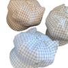 Cute cat ear plaid octagonal hat women's spring and summer new big head circumference shows face small sweet duck tongue beret