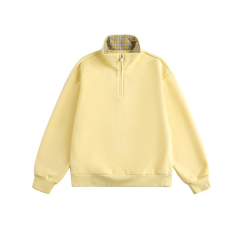 Unisex Oversized Cotton Pullover Sweatshirt With Half Zip Solid Color Casual Streetwear Top Fall
