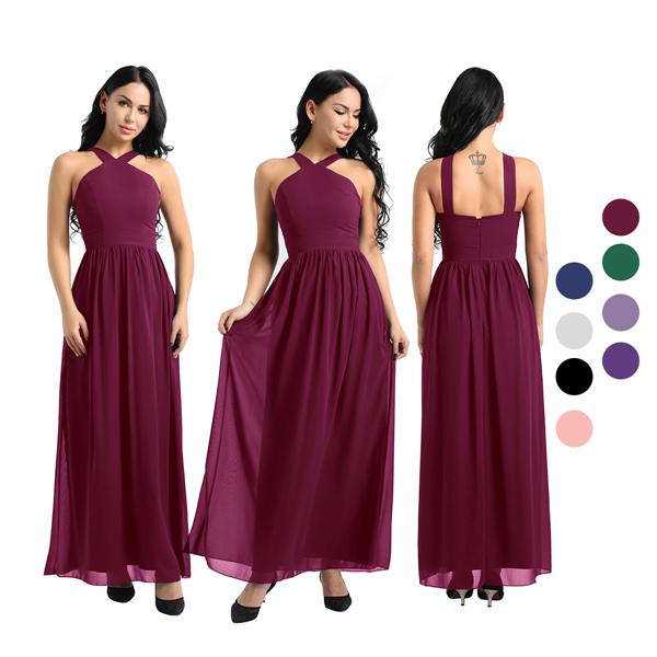 Hermosa Un Hombro Gasa Largo Vestido De Dama De Honor Uva Tallas Grandes