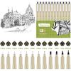 Micro Fineliner Drawing Art Pens, Black Art Pens for Drawing, 12 Size Waterproof Pen for Artists Sketching, Illustration, Watercolor, Calligraphy,
