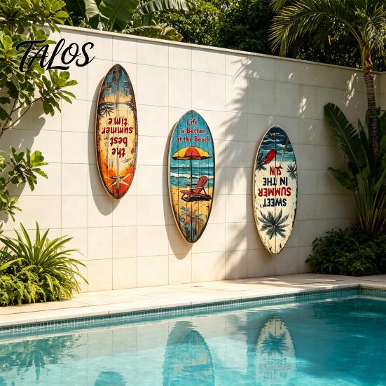 1/3Pcs Surfboard Plaque Decoration, Solid Wood Vintage Coastal Wall Sign, Retro Seaside Style Wall Art Ornament for Indoor Outdoor Use