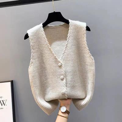 Κοντό πλεκτό γιλέκο Φθινοπωρινό τανκ Ζακέτα Κορυφαία Γυναικεία 2023 Νέο Μικρό Ευέλικτο Δυτικό Μασίφ Αμάνικο πουλόβερ Ζακέτα Γυναικείο