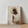 Jesus In Prayer - Golden Halo Jesus In Prayer - Golden Halo, 50X70 Cm, Black Aluminum Frame, 230 Gsm Matte Paper