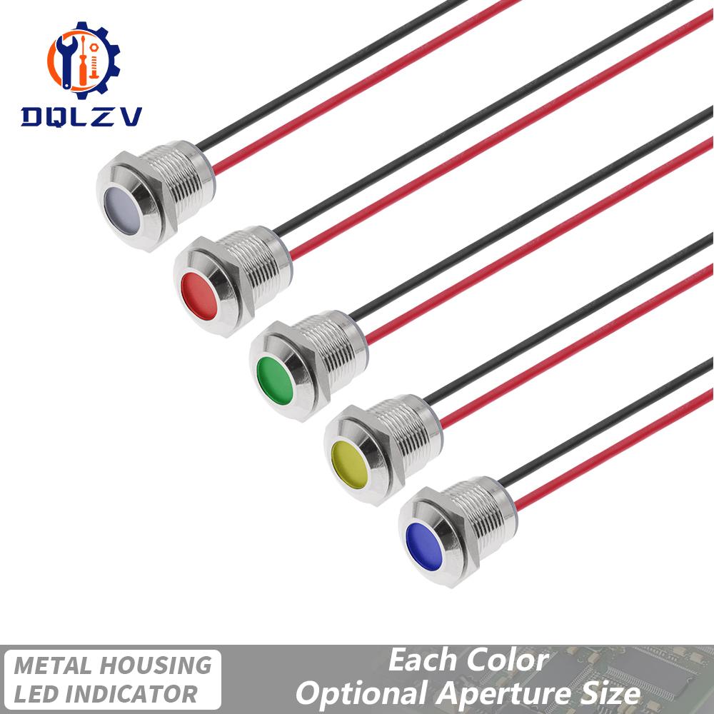 6mm 8mm 10mm 12mm 14mm 16mm 19mm 22mmWaterproof IP67 Metal LED Warning Indicator Light Signal Lamp Pilot Wire 3V 12V 24V 48V