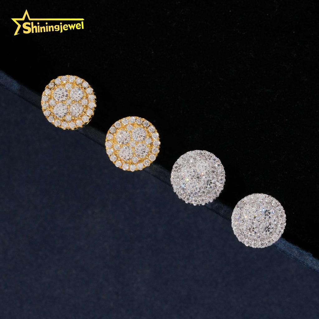 Moissanite Jewelry VVS GRA Certified Iced Out Round Shape Mens Gold Plated Hip Hop Earrings