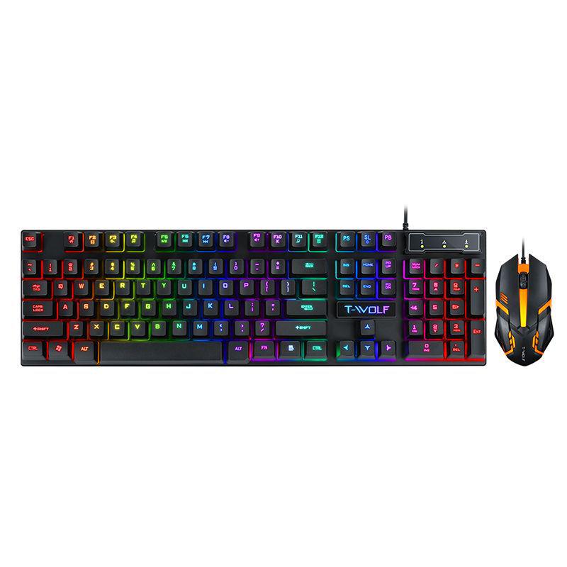 T-WOLF TF200 Gaming Keyboard & Mouse Set - Spanish/Russian Layout, USB Wired, Floating Design.