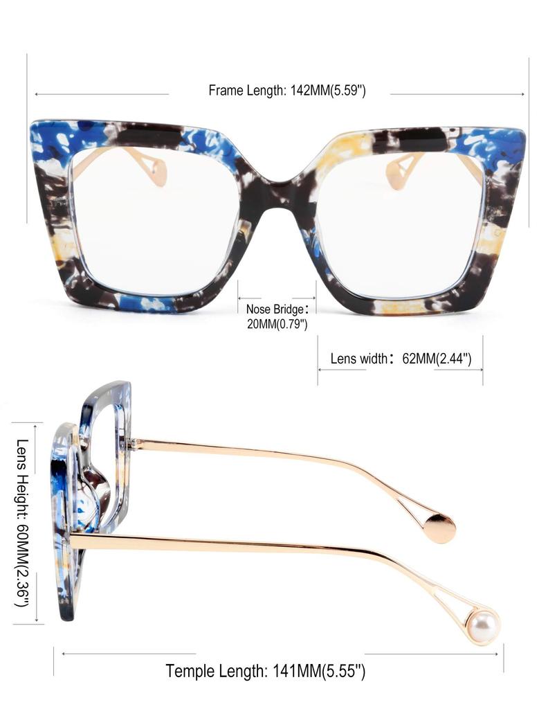 Karsaer Oversized Square Blue Light Blocking Glasses Eye Strain Glare Pearl Inlay Arm Cat Eye Fashion Eyewear E1054