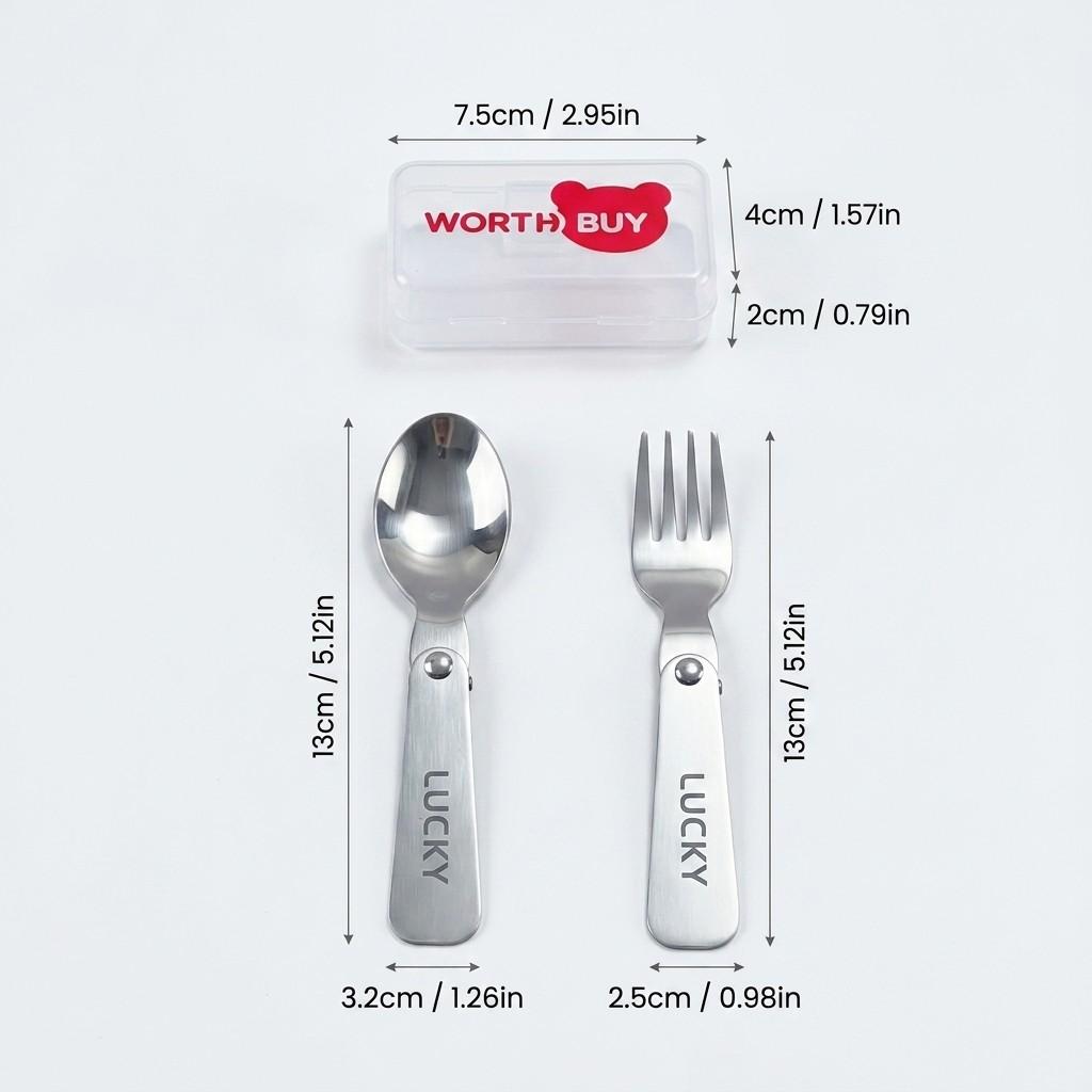 3Pcs/Set Portable Folding Fork Spoon With Box 304 Stainless Steel Cutlery Set Mini Cute Tableware Set Suitable for Kids Students