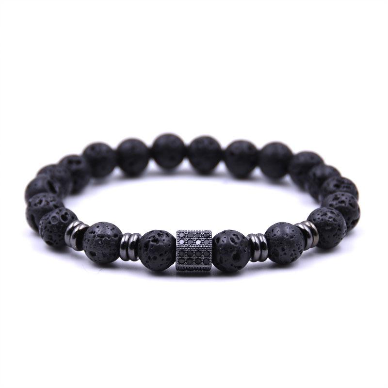 

Handmade Natural Lava Stone Men Bracelet Premium Zirconia Beaded Braslet Leisure Business Accessories Hombre Pulseria Homme чёрный