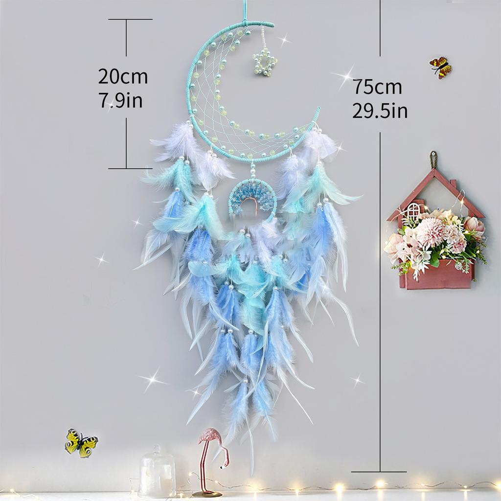 Night Glowing Beads Dreamcatchers Star Moon Feathered Windchimes Wall Hanging Ornament for Eid Ramadans Car Decoration
