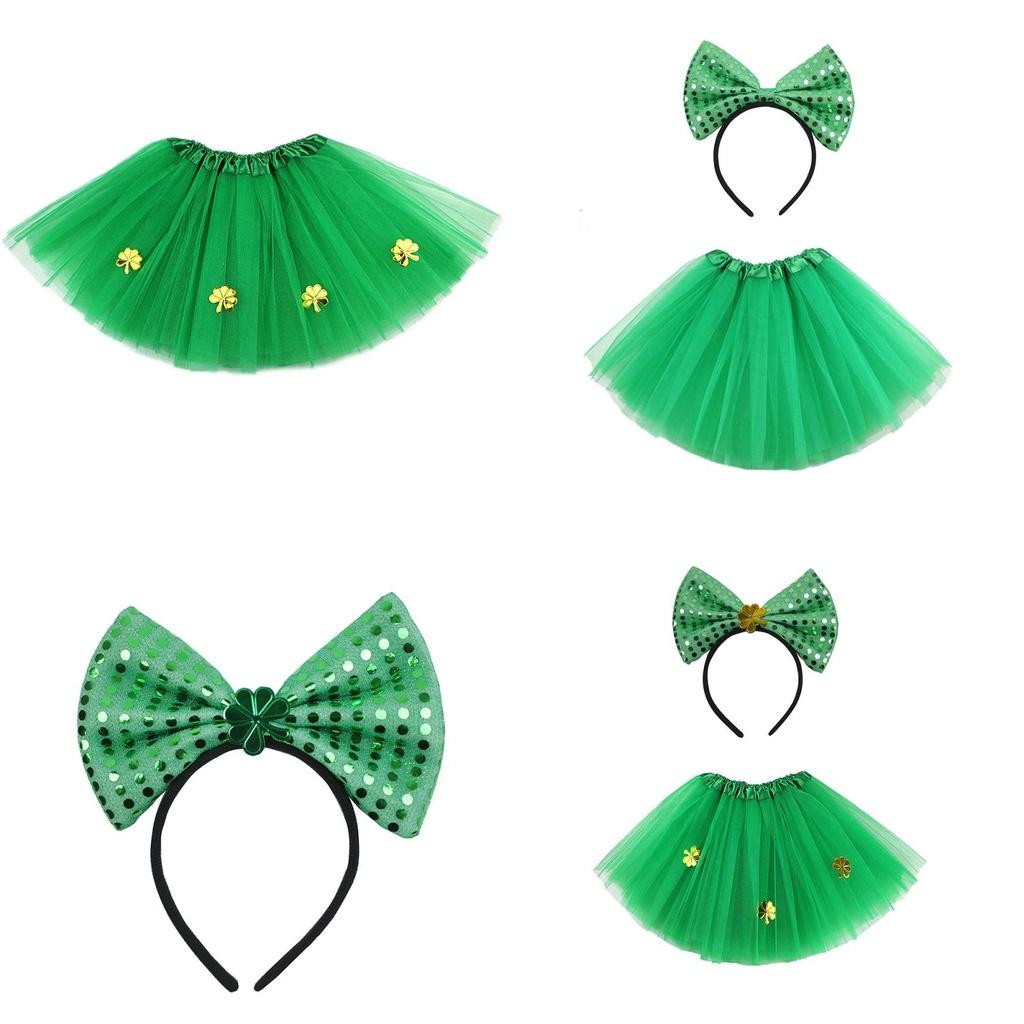 St.patrick's Day Lucky Green Clover Sequin Yarn Short Skirt Hoop Festival Adult