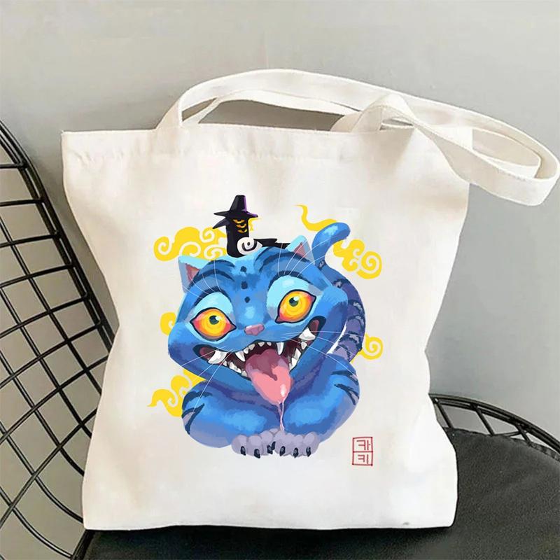 New Kpop Demon Hunters Black White Canvas Bag Saja Boys Anime Print Tote Bag Girls Trendy Lightweight Shoulder Bag