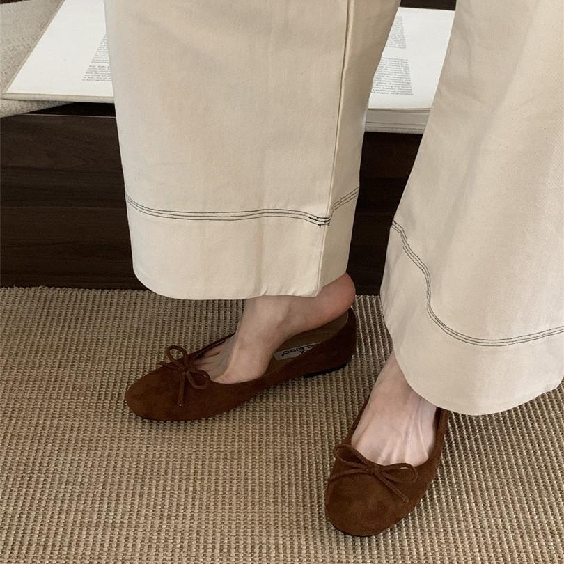 Fairy Style Bow Shallow Mouth Single Shoes Flat Mary Jane Shoes Spring 2025 New Soft Leather Beanie Shoes