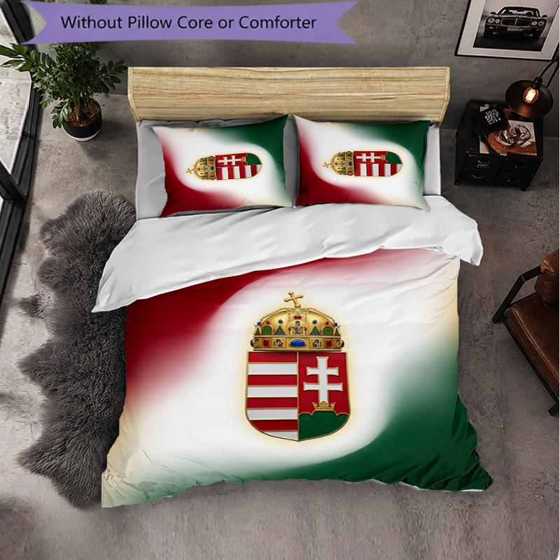 Hungary Football Pattern 3 Pieces Bedding Set Soft Microfiber Duvet Cover with Pillow Cases for Bedroom