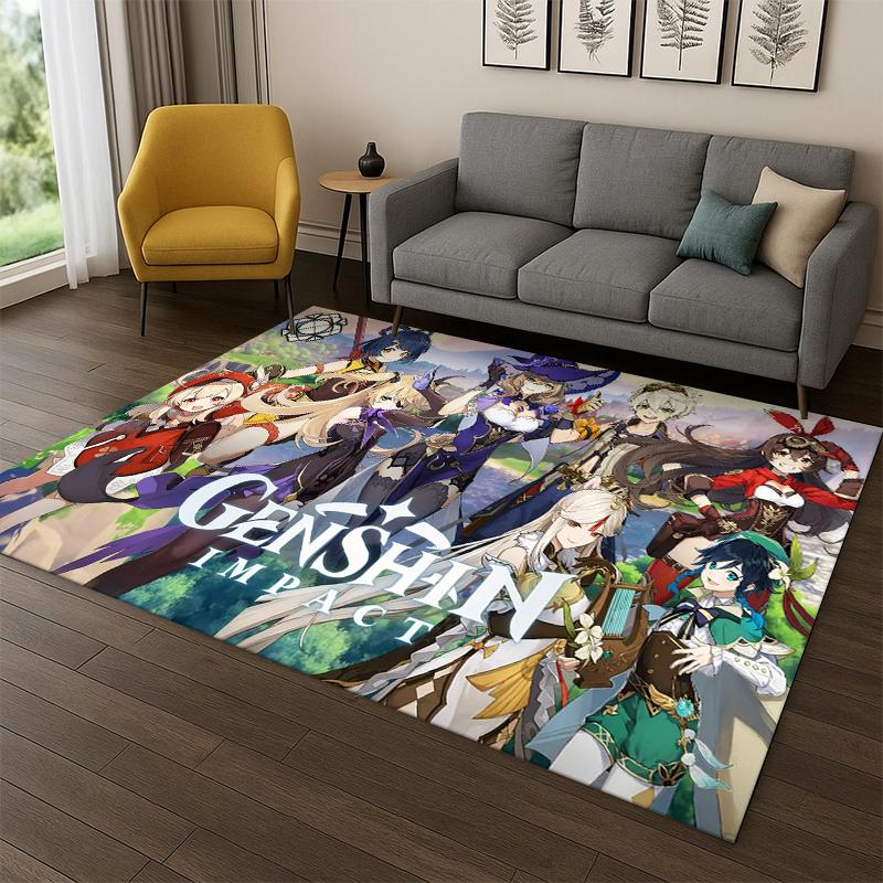 Neuer Genshin Impact Cartoon Spiel Teppich für Schlafzimmer Wohnzimmer Sofa Spielzimmer Fußmatte Heimdeko, Kinderbereich Teppich Rutschfest Geschenk