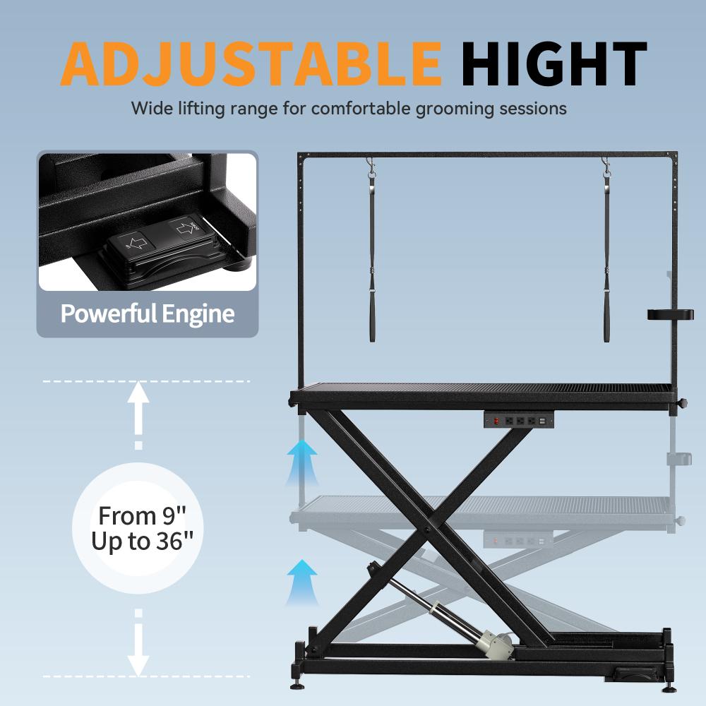 Professional Electric Dog Grooming Table - Heavy Duty, Height Adjustable Pet Grooming Table W/Leveling Wheels, Dog Grooming Arm