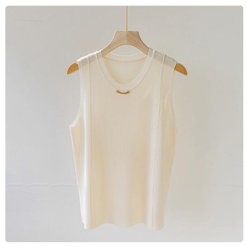 Loose Fit Knit Strap Tank Top Women White Sleeveless Casual T Shirt for Summer