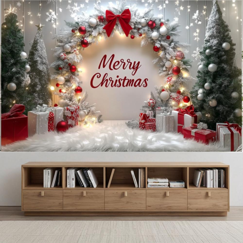 Christmas Decoration Arch Christmas Trees Gift Box Background Merry Christmas Banner Party Photo Backdrop Photography Background