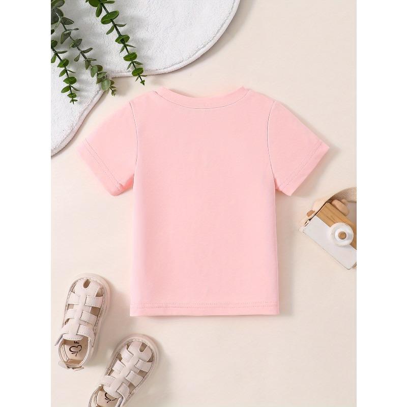 Kids Summer Crew Neck Short Sleeve T-Shirt with Cartoon Mermaid Print