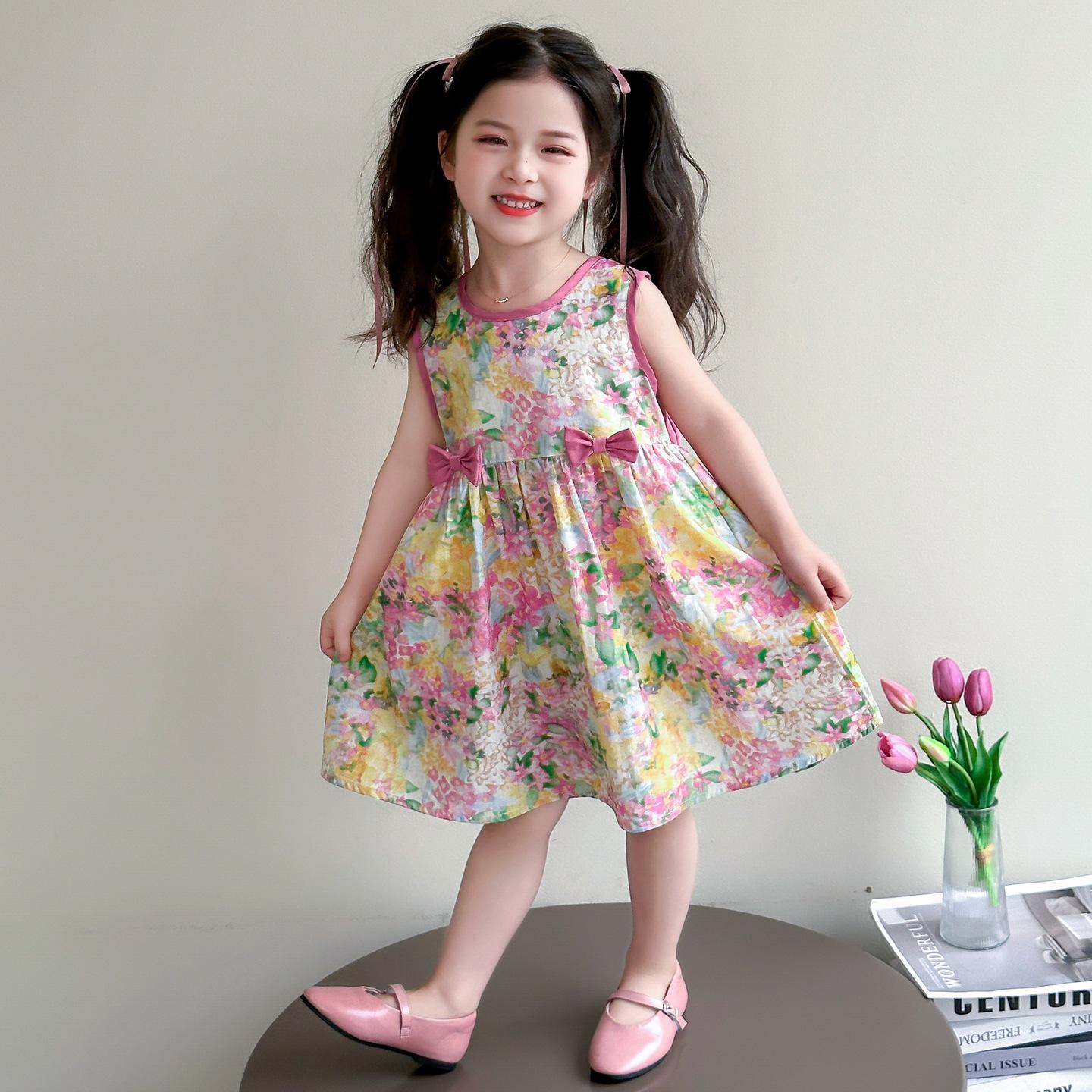 

2025 New Fashion Floral Sleeveless Summer Dress for Baby Girls – Cotton 140 cm